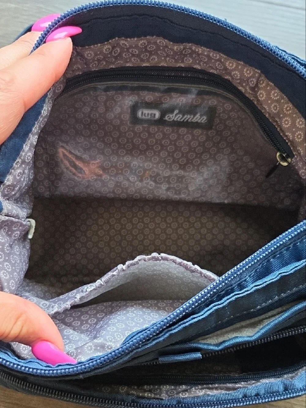 Lug Samba Blue Quilted Front Pocket Crossbody Bag